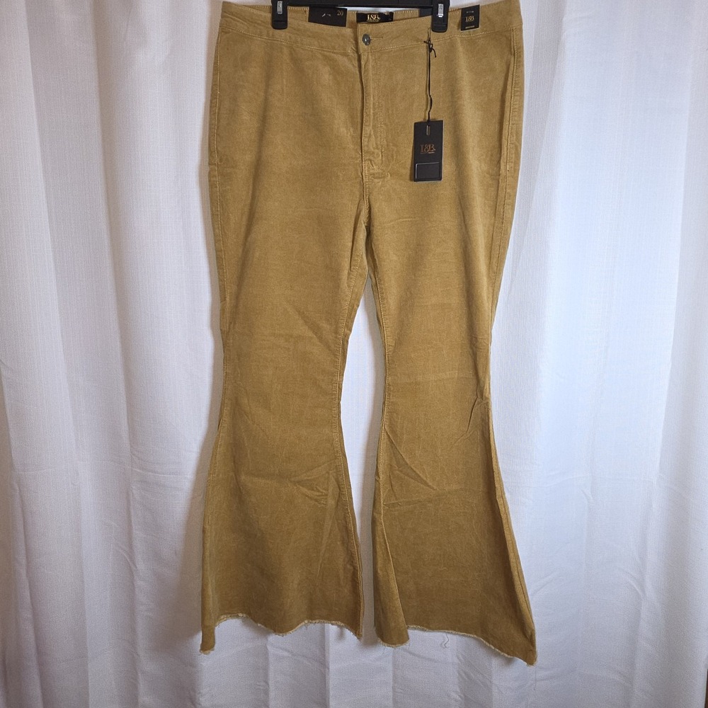 L&B Lucky & Blessed High Rise Flare Corduroy Jeans Size 20 Brown Stretch NEW